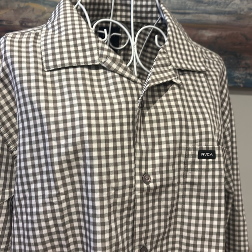 Men’s RVCA NWT Large Easy Fit Botton-down Green Check NWT - Picture 3 of 5